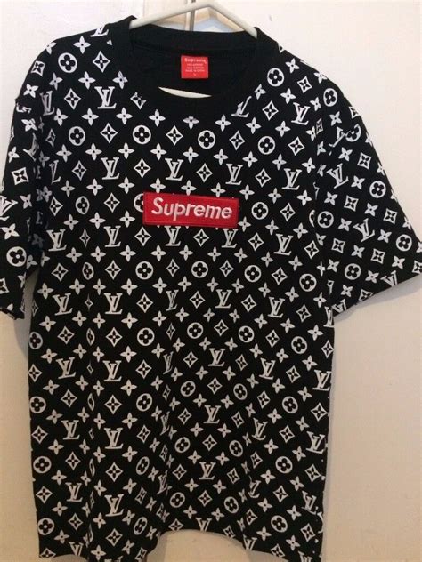 lv logo supreme x louis vuitton tshirt